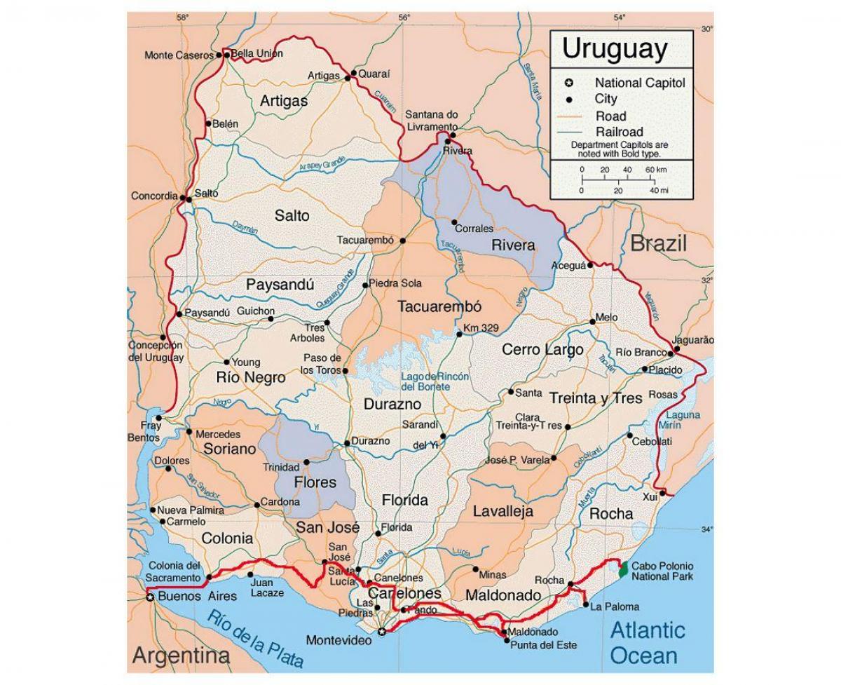 Map of Uruguay with citie